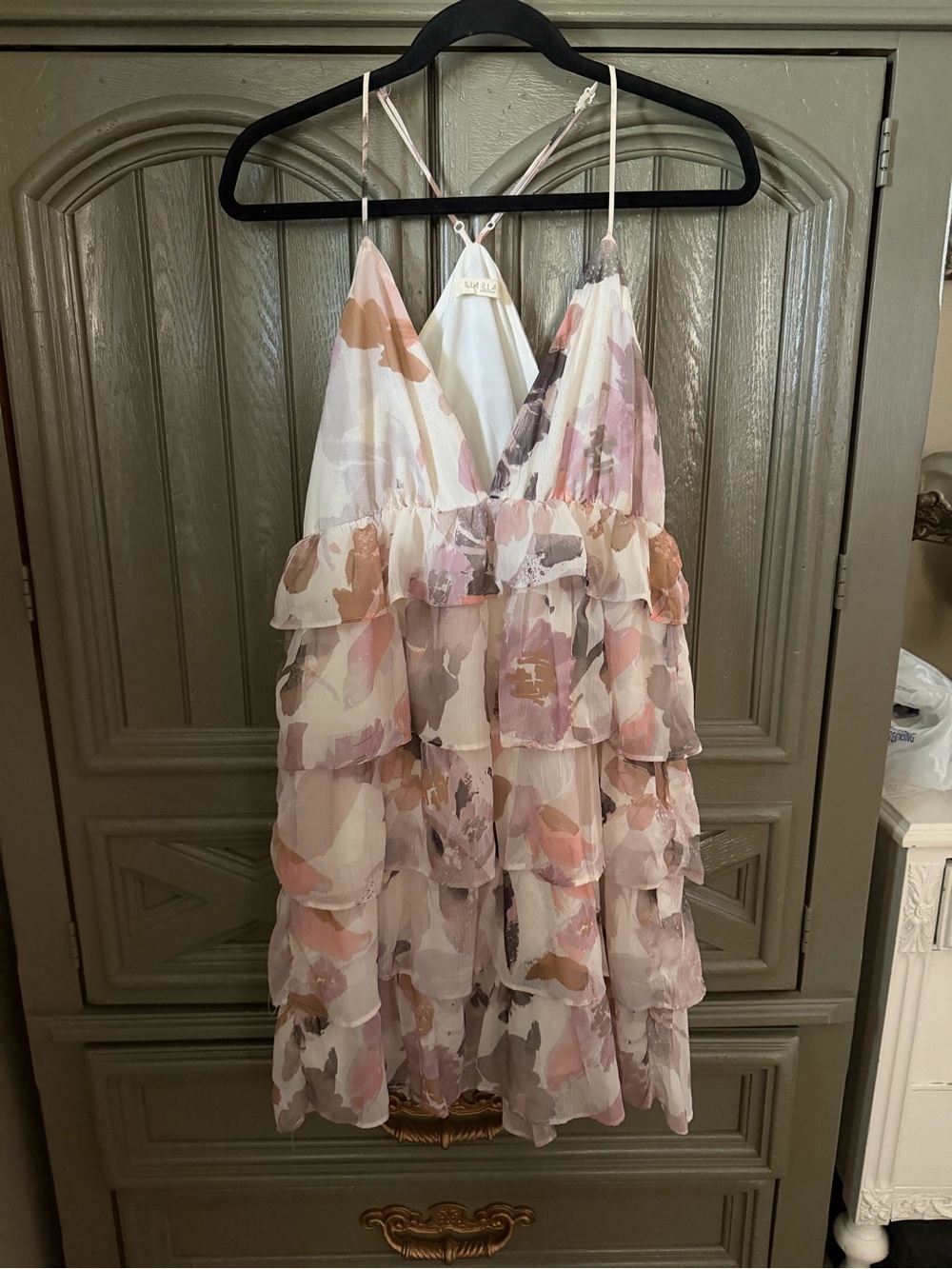 ILLA ILLA Girls' Tiered Floral Spaghetti-Strap Dress in Blush, Mauve & Cream